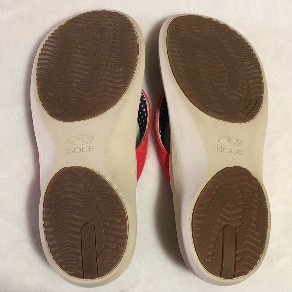 SOLE Red Fabric Flip-Flops With A Recorked Footbed • Women’s Sz 10 - Picture 5 of 6